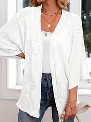 Casual Cardigan Women's Plus Solid Waffle Knit Open Front Cardigan