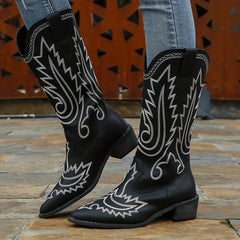 Women's Embroidered Western Boots Slip On Cowgirl Knight Boots