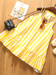 Girls' Cotton Comfy Stripe Print Strappy Princess Dress