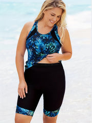 Tropical Print Tankini Set Women's Plus Swimsuit Two Piece Set