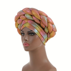 Khaki Gradient Turban Cap Double Layer Braided Hijab Hat