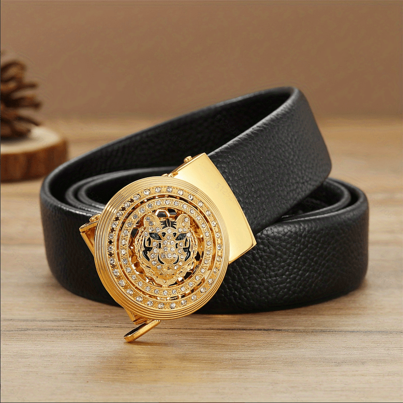 Rose Golden Tiger Head Auto Buckle Belt