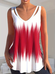Tie Dye Cut Out Tank Top V Neck Summer Tank