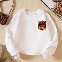 Girls' Pumpkin House Print Sweatshirt Long Sleeve Pullovers