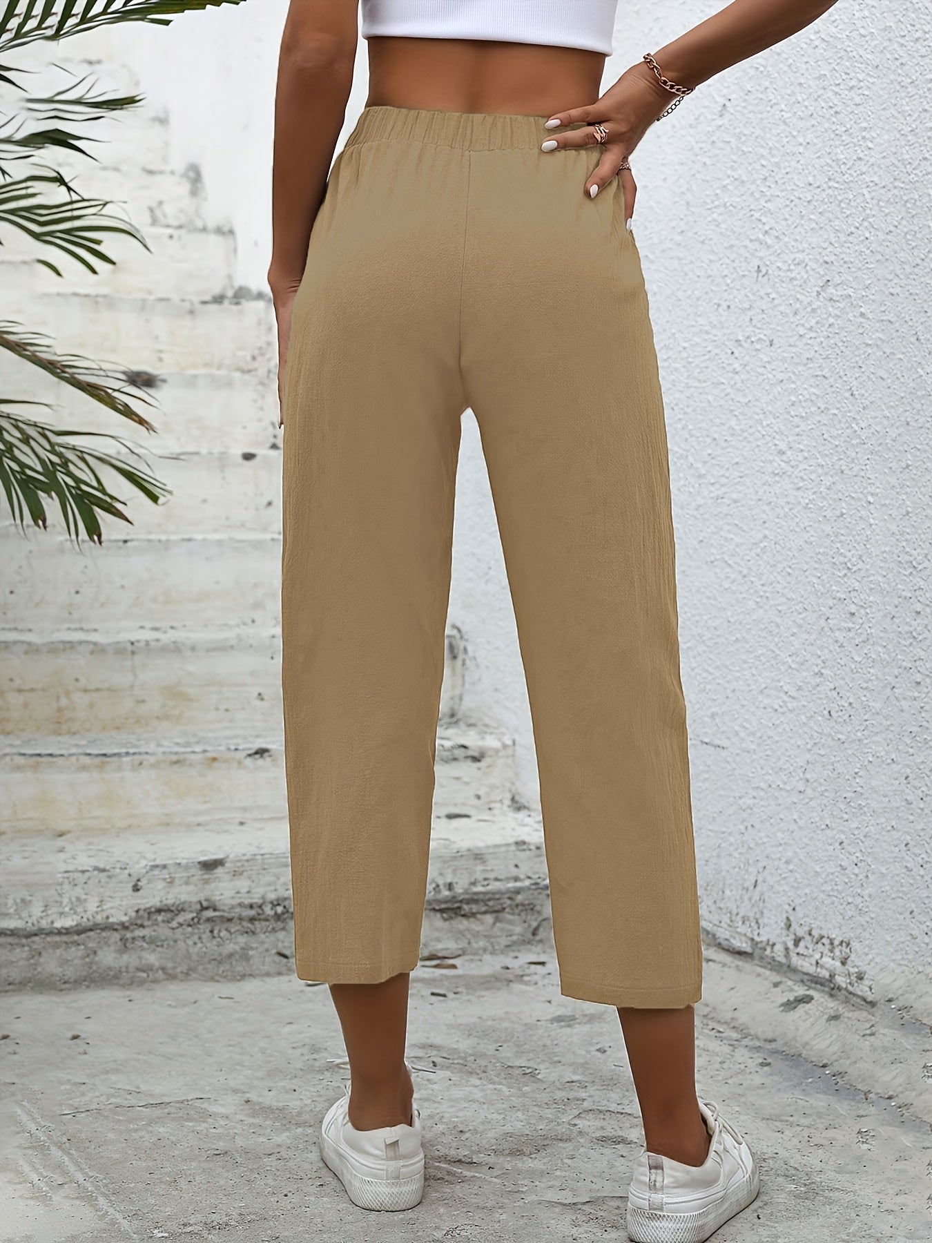 High Waist Drawstring Cropped Pants Women's Clothing