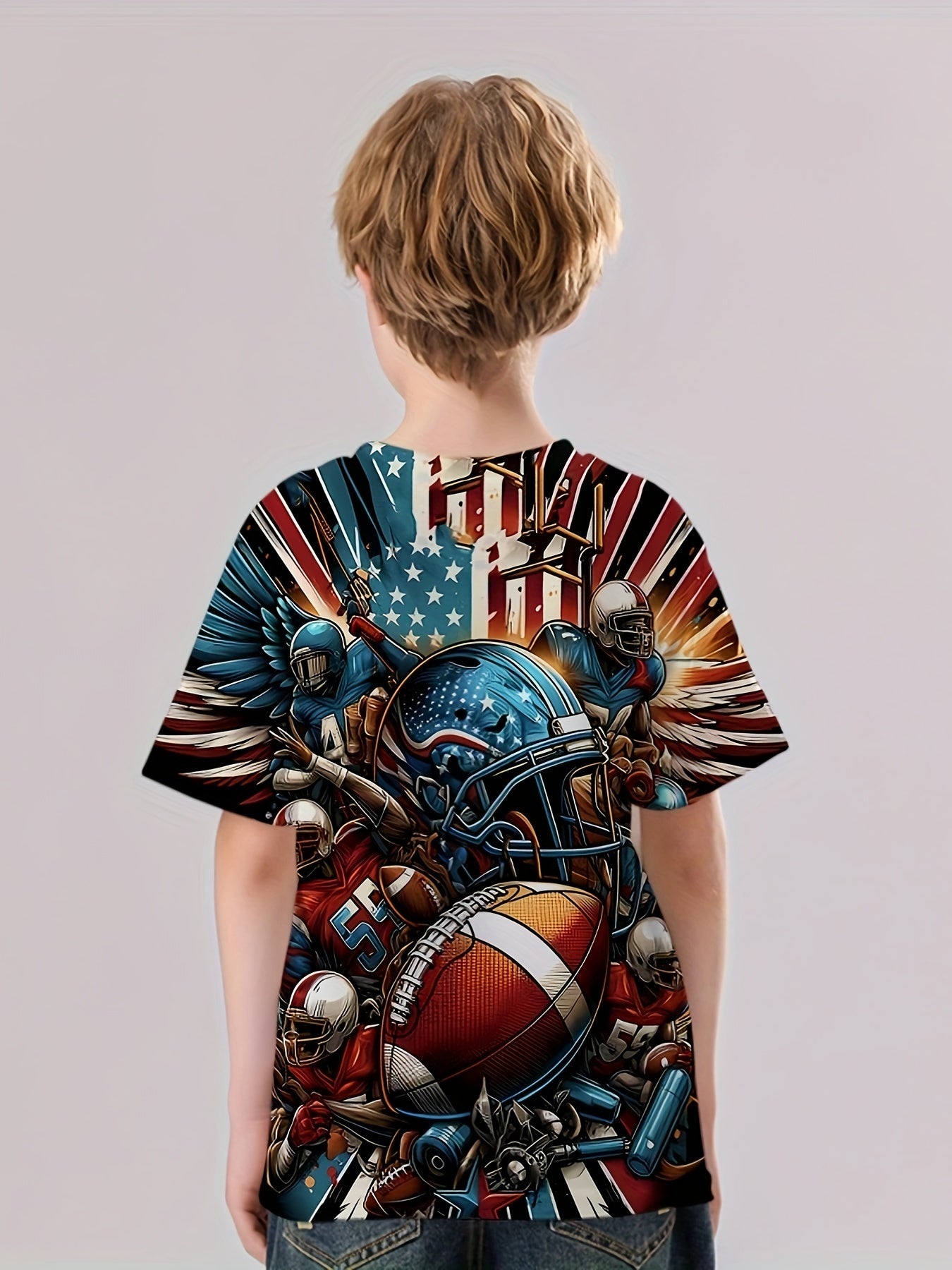 Football 3D Print Boy's Tee Short Sleeve Crew Neck Comfy Sports T-shirt