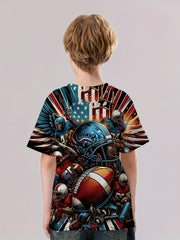 Football 3D Print Boy's Tee Short Sleeve Crew Neck Comfy Sports T-shirt