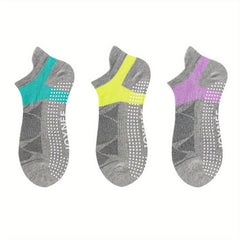 3 Pairs Colorblock Sports Socks Breathable Lightweight Silicone Non slip Socks