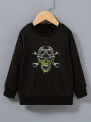 Boys Sweatshirt Helmet Skull Print Long Sleeve Pullover Top