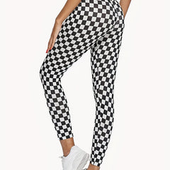 Plaid Print Skinny Leggings High Waist Stretchy Leggings Women's Clothing