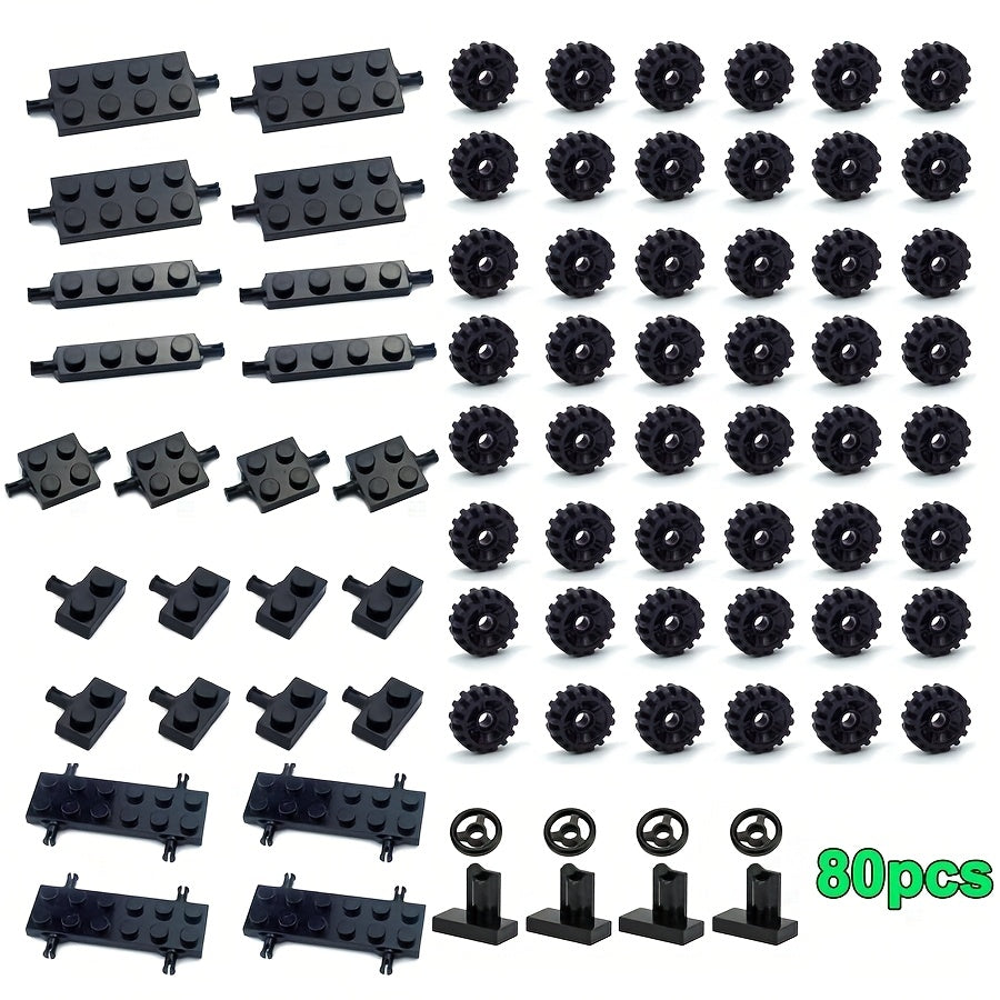 48/80pcs Building Blocks Mini Wheel Tire Set Car Tire Construction Blocks