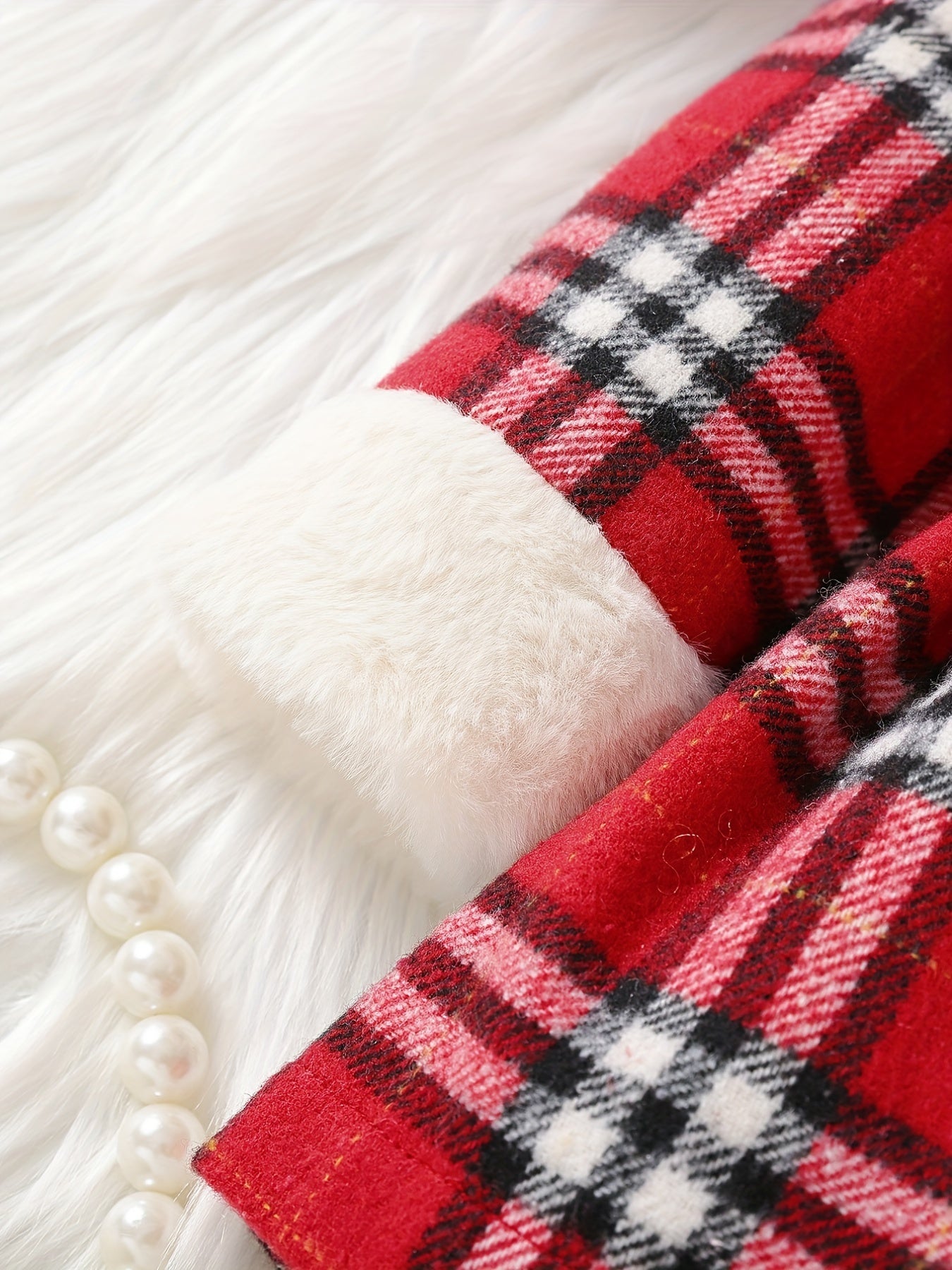 Baby Girls Christmas Plaid Furry Hooded Coat