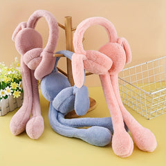 Hot Plush Ear Muffs Usable for 4 Seasons Hat with Movible Rabbit Ears