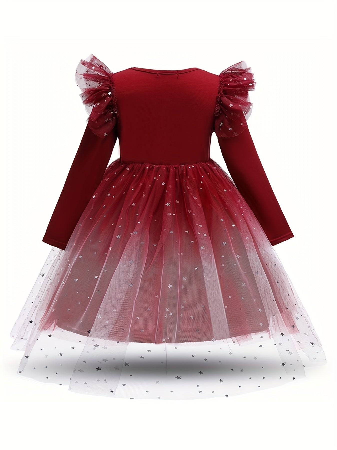 Girls' Starry Sky Princess Dress Long Sleeve Fairy Dress Christmas Tutu