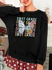 Plus Size Butterfly & Floral Print Lounge Top Round Neck Long Sleeve