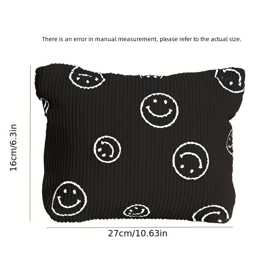 Smile Face Makeup Bag Large Capacity Corduroy Toiletry Organizer