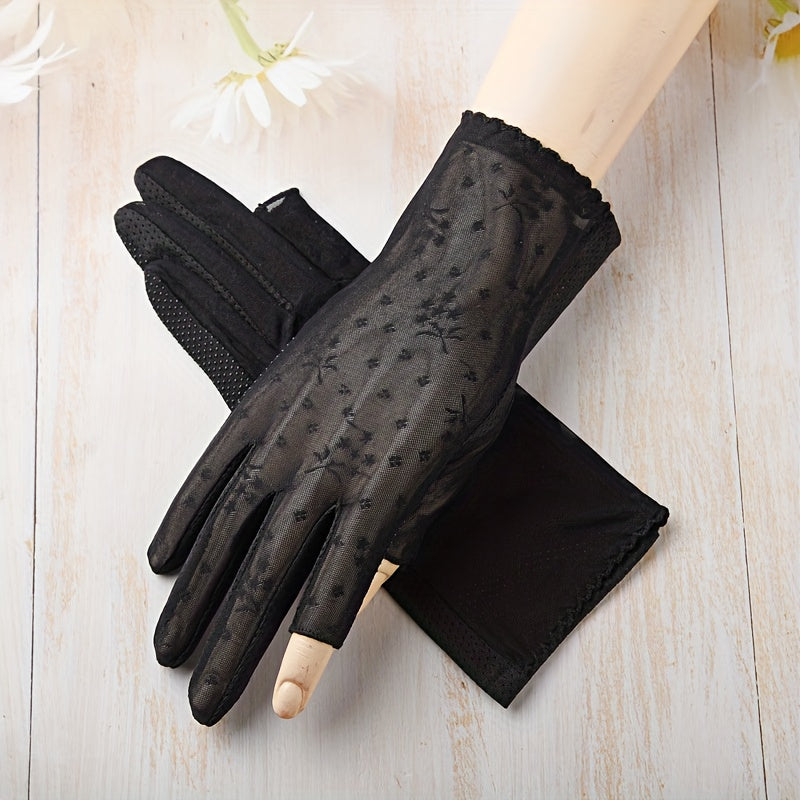 Lace Fingerless Gloves Elastic Thin Breathable Driving Riding Gloves