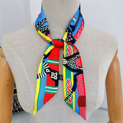 Vintage Chain Print Skinny Scarf Ribbon Neckerchief Classic Long Twilly Scarf