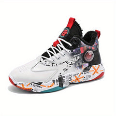 Men's Fuzz Lined Basketball Shoes Non Slip Lace Up Sneakers