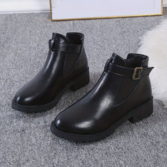 Solid Chunky Heel Boots Buckle Strap Short Boots Comfortable