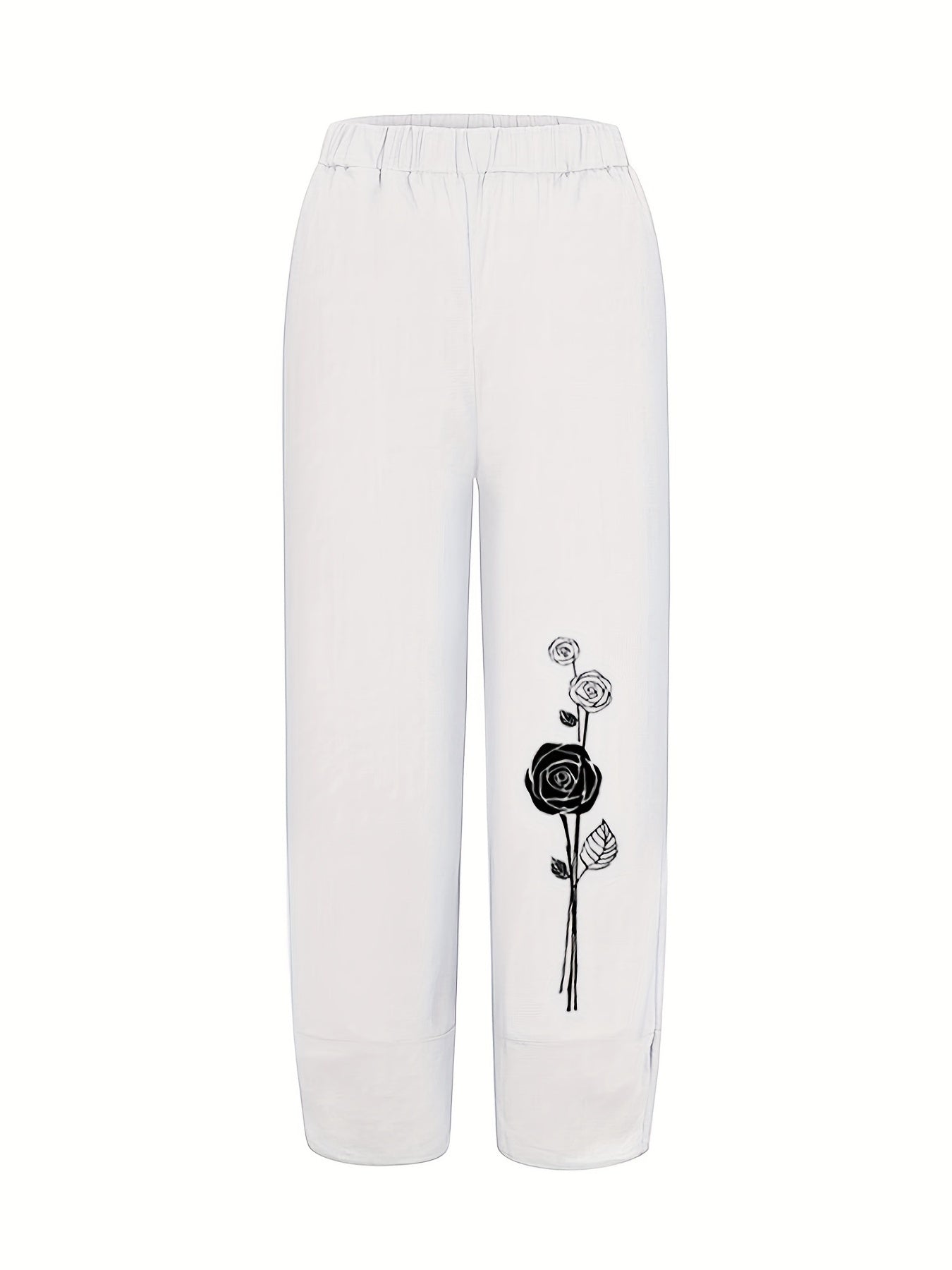 Floral Print Elastic Waist Pants for Women