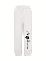 Floral Print Elastic Waist Pants for Women
