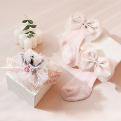 2pcs Baby Girl Bow Socks & Headband Set
