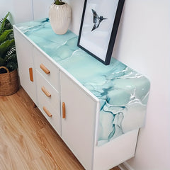 Aqua Marble Texture Linen Table Runner 33x182 cm