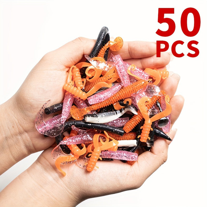 50pcs Bionic Soft Fishing Baits - Trout Bass Lures Tackle