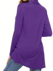 Solid Long Sleeve Open Front Cardigan With Pockets