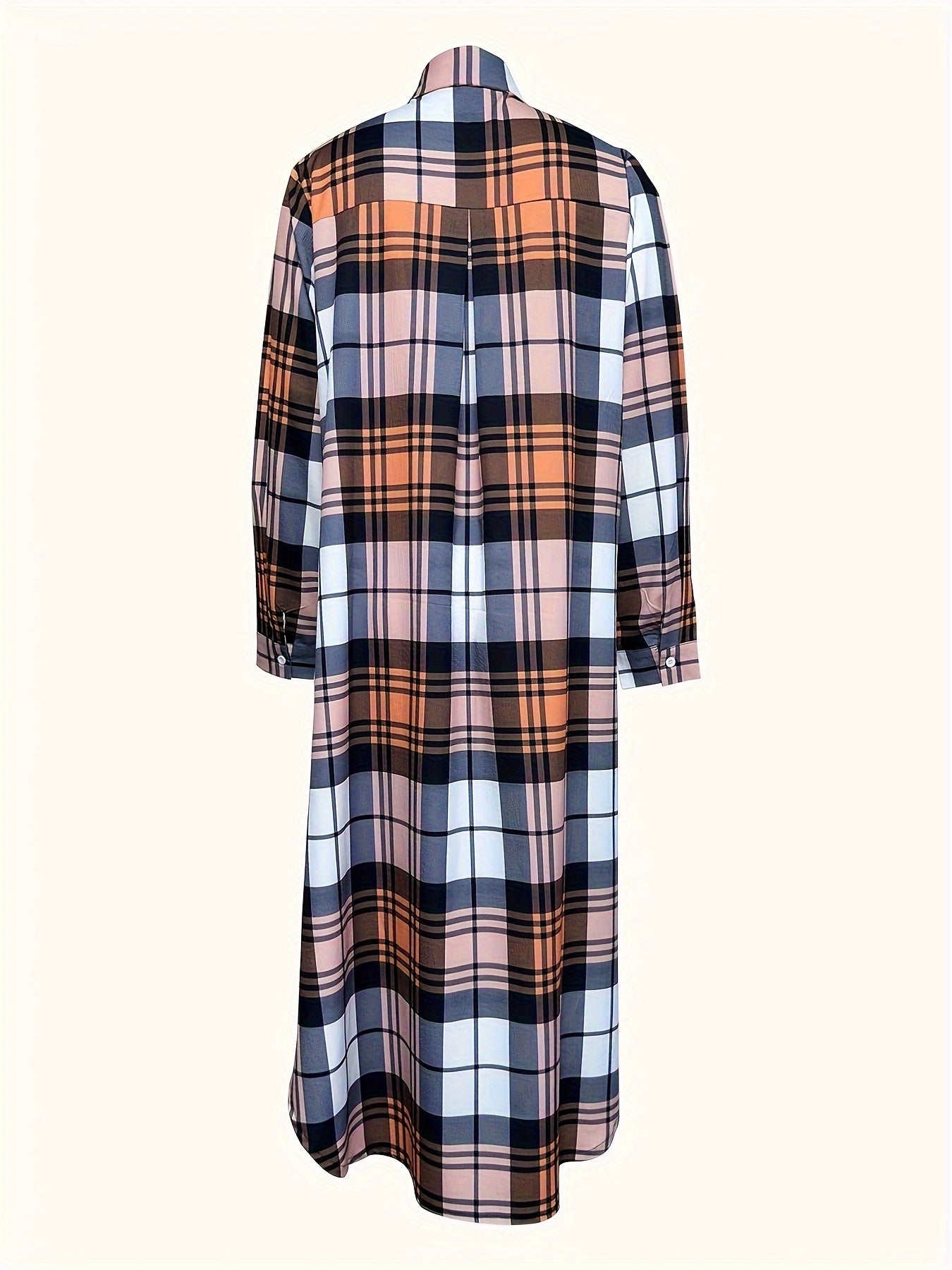 Plaid Print Long Sleeve Button Up Shirt Dress