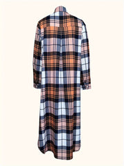 Plaid Print Long Sleeve Button Up Shirt Dress