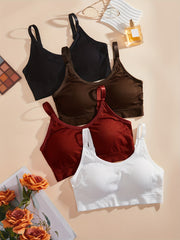 4pcs Colorblock Wireless Bras Stretch Sports Bra Women's Lingerie