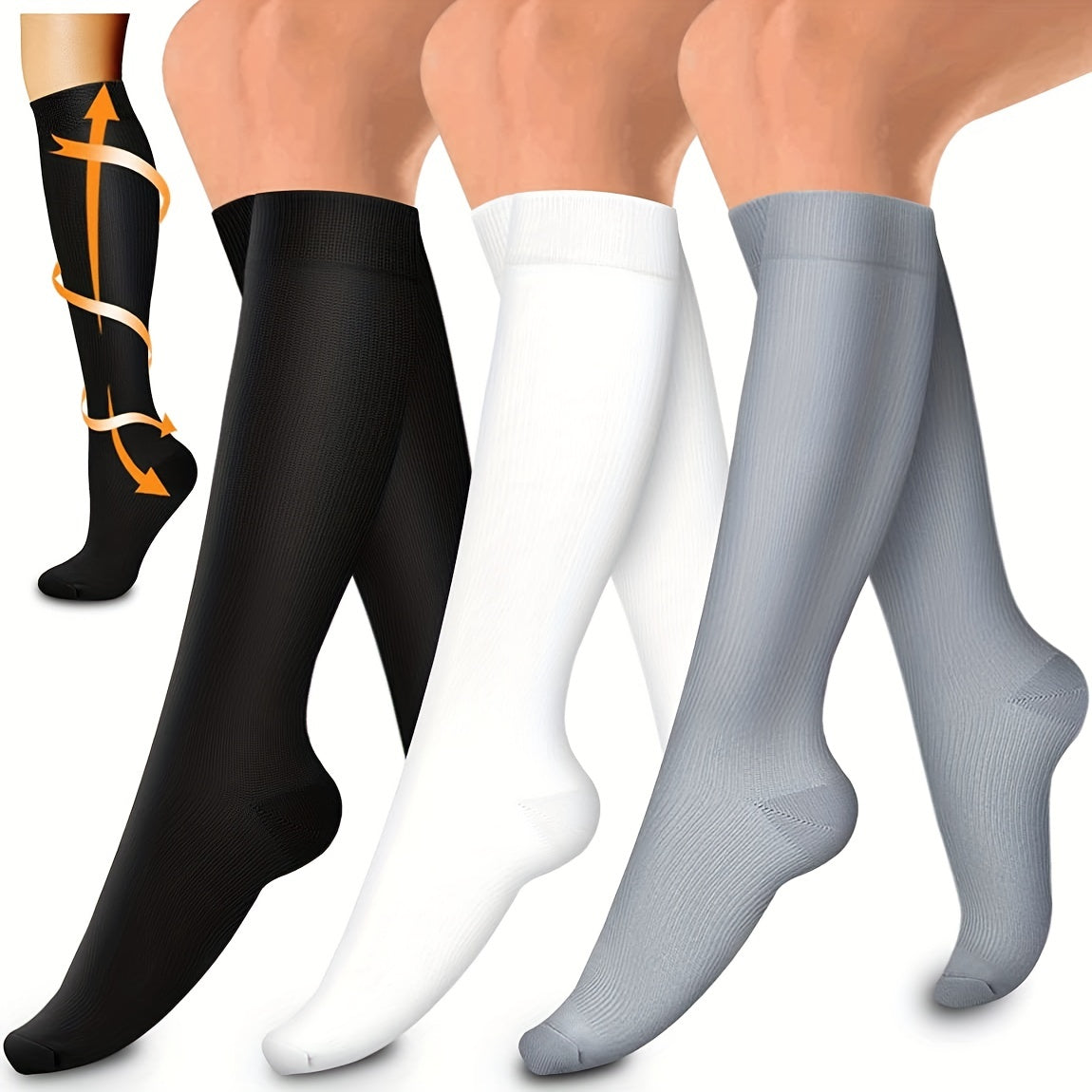 3 Pairs Copper Compression Socks - Circulation Improvement - Men & Women