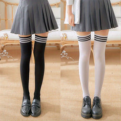 Striped Thigh High Socks College Style Over The Knee Socks Women's Stockings
