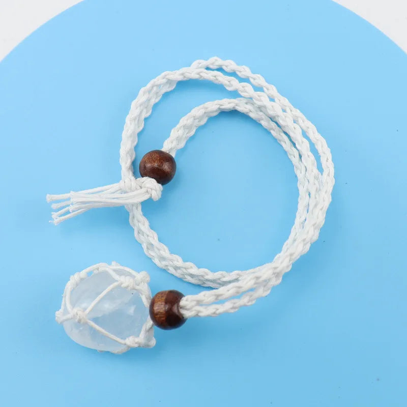12pcs Adjustable Necklace Cord Natural Quartz Crystal Chakra Healing Net Bag Pen