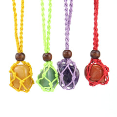 12pcs Adjustable Necklace Cord Natural Quartz Crystal Chakra Healing Net Bag Pen