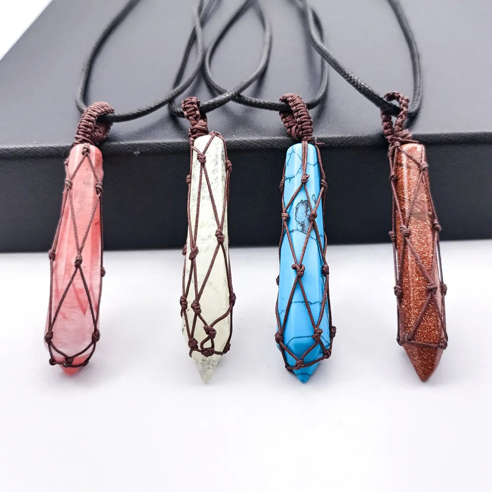 12pcs Hexagonal Prism Stone Pendant Natural Quartz Crystal Chakra Healing Stone