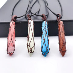 12pcs Hexagonal Prism Stone Pendant Natural Quartz Crystal Chakra Healing Stone