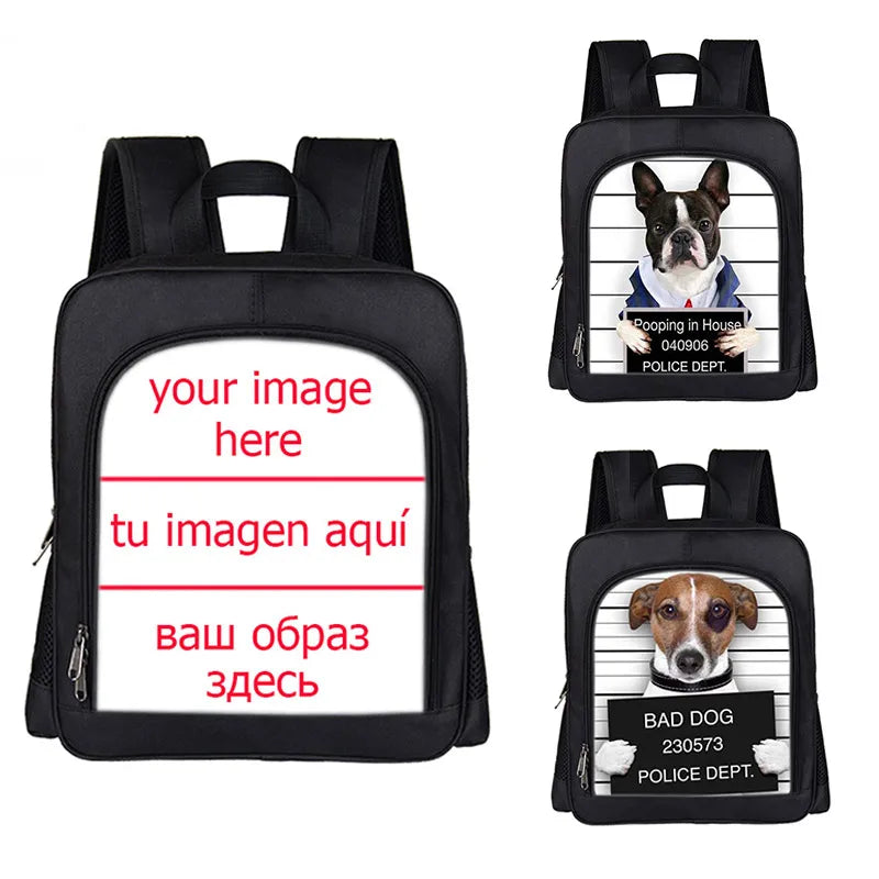 13 Inch Customize Image Backpack Funny Bad Dog Kids Kindergarten Bag