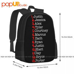 13 Reasons Why Tape Names Printed Backpack Large Capacity Print Softback Gymnast