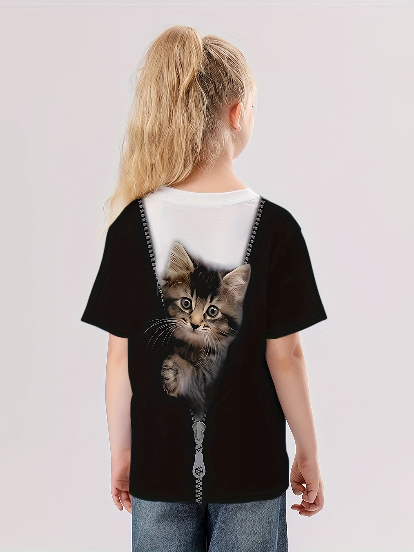 Creative Cat Graphic Short Sleeve T shirt for Summer Sports