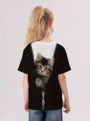 Creative Cat Graphic Short Sleeve T shirt for Summer Sports