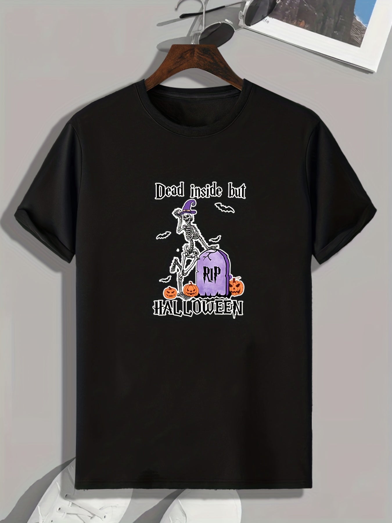 Halloween Skeleton & Pumpkin Pattern Print Men's T-shirt Graphic Tee