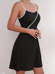 Colorblock Slip Nightdress Crew Neck Straps Sleep Dress Women's Sleepwear
