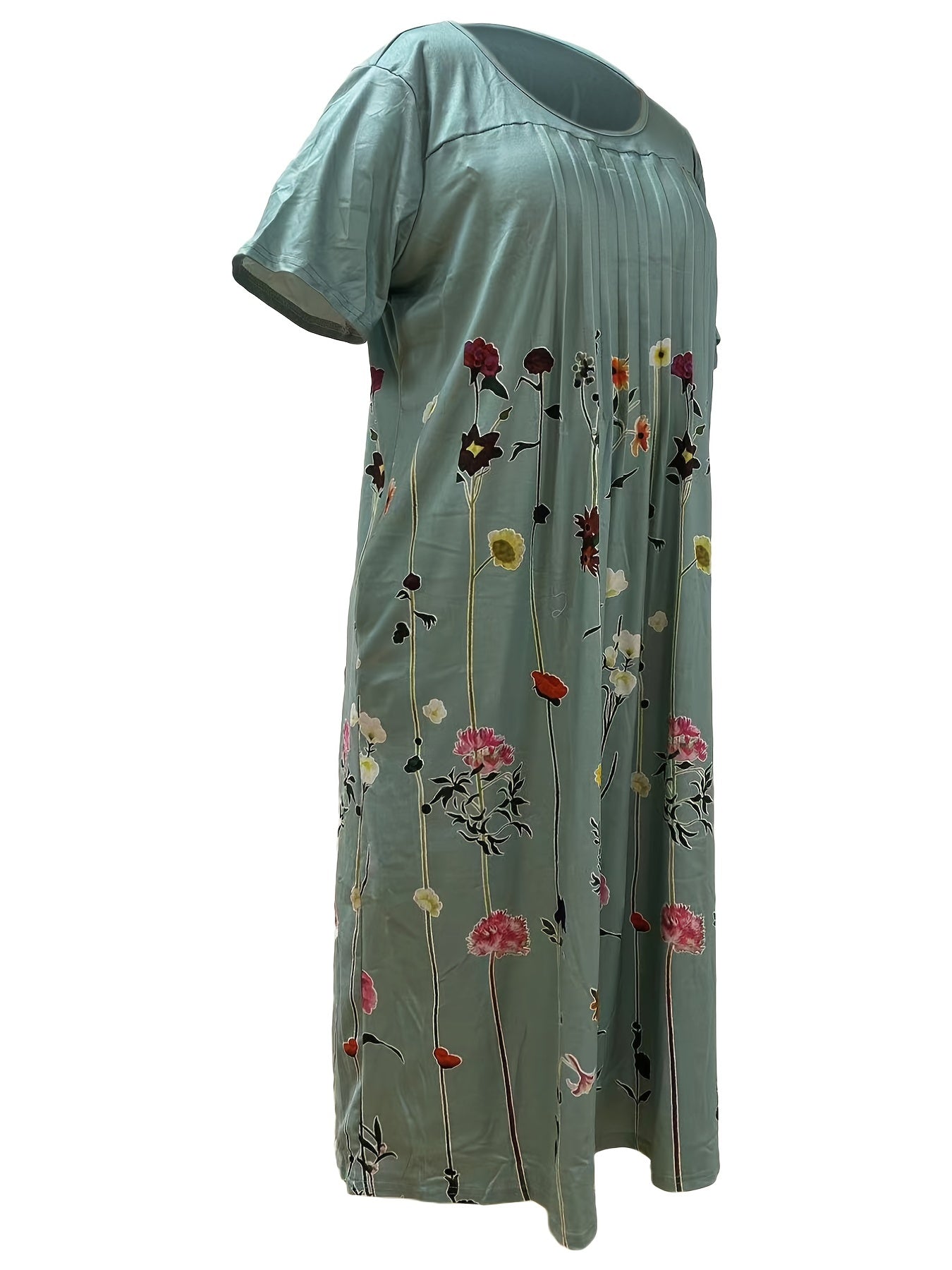 Floral Print Short Sleeve Ruched Dress
