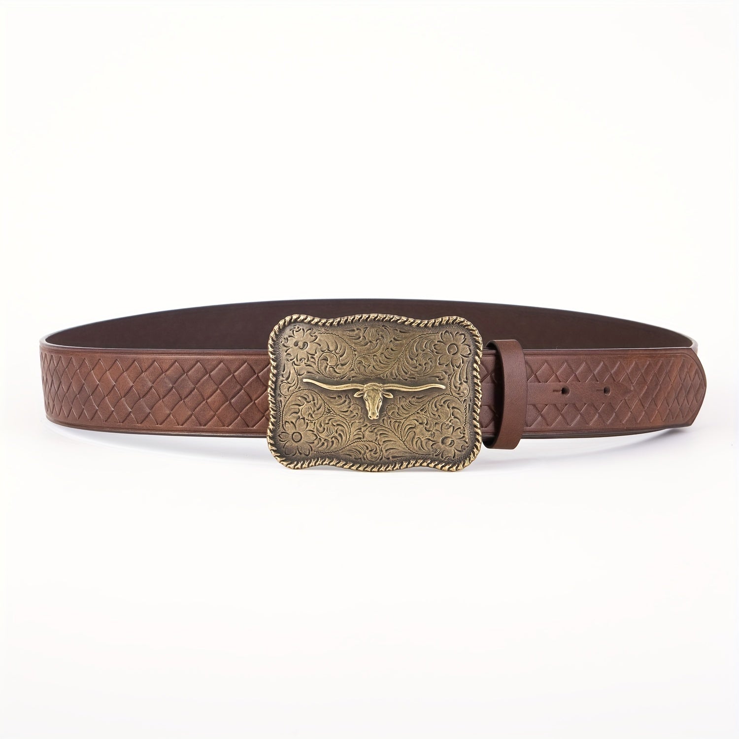 Men's Western Buckle Belt with Bull Head Embossing