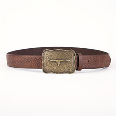 Men's Western Buckle Belt with Bull Head Embossing
