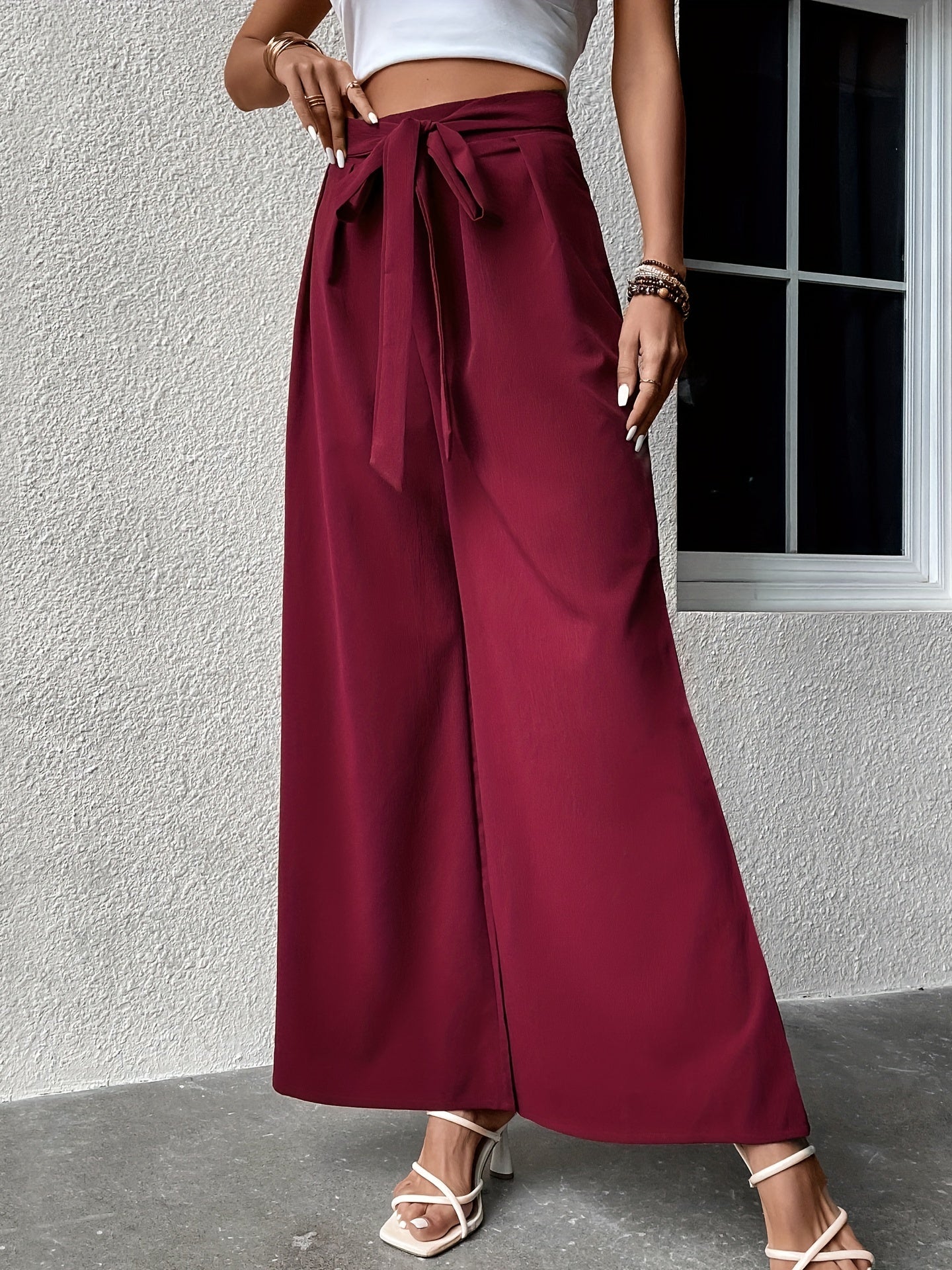 Wide Leg Pants Tie Waist Casual Style