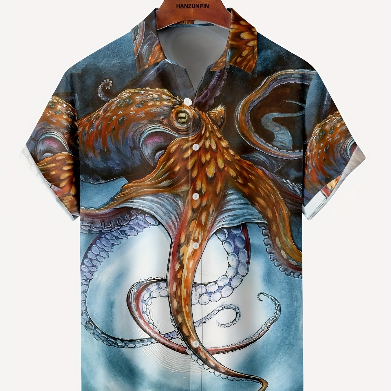 Octopus Print Men's Casual Short Sleeve Shirt for Summer Vacation